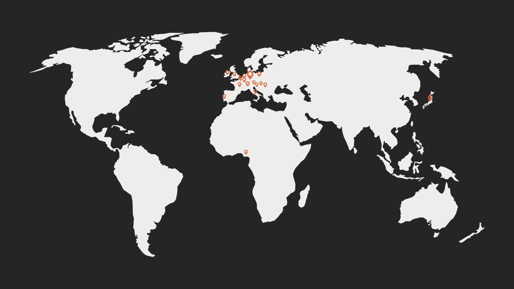 A world map displaying all countries where A. Baumheier watches are worn with a pin.